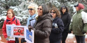 Along with other nurses and supporters, Sharon Argenbright and Cleo Fowler advocate at the Roundhouse in 2015 for better staffing at New Mexico hospitals