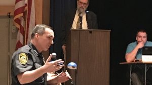 Pepperell Annual Town Meeting May 7, 2018. Police Cheif and Town Moderator. Photo by Deb Fountain. 007A. 05.08.2018.