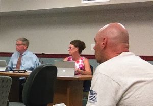 Pepperell Interim Town Administrator John Moak. left, at Board of Selectmen's Meeting, June 18, 2018. AB. 06.19.2018.