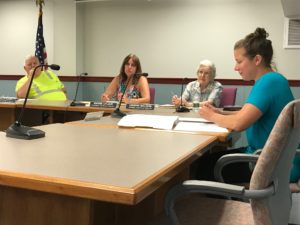 Members of Pepperell Board of Health at July 3, 2018 meeting. L to R Phillip Durno, Margie LaFleur, Chair, Virginia Malouin, and Health Agent Kalene Gendron.