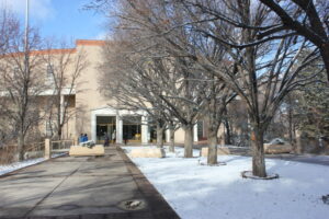 East Entrance to New Mexico Roundhouse in Winter. Copied 12.28.2019.